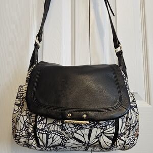 Aimee Kestenberg Black White Butterfly Crossbody Bag Pebble Soft Leather